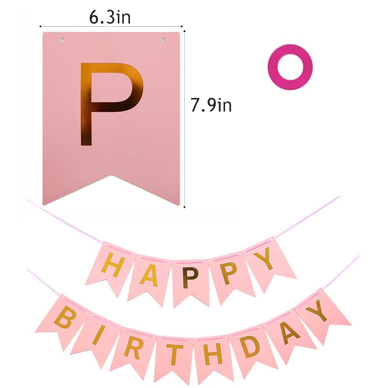 Pink Birthday Banner Kids Party Decor Supplies with Happy Birthday Banner Sign .Birthday Bunting Decorations for Girls
