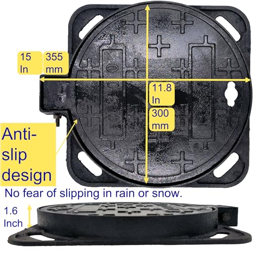 Image of 12 In Cast Iron Manhole Cover and Frame for 12 inch Corrugated Pipe, B Class 28100 lbs Heavy-Duty Driveway Septic Tank Lid with Base, Round Black Anti-Slip Inspection Well Cover (True 11.8 inch ID)