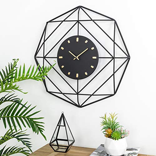 Glitzhome 24” Oversized Modern Wall Clock, Metal Black Golden Clock Indoor Silent Battery Operated Decorative Wall Clock, Modern Home Decoration For Home Living Room Bedroom Kitchen Office Classroom #TOP1