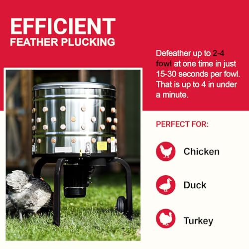 Kitchener Chicken Plucker De-Feather Remover Poultry and Fowl Food Processor Electric Stainless Steel Heavy Duty 1HP 120VAC 280RPM GFCI Connector 92 Soft Fingers 20" Drum Diameter