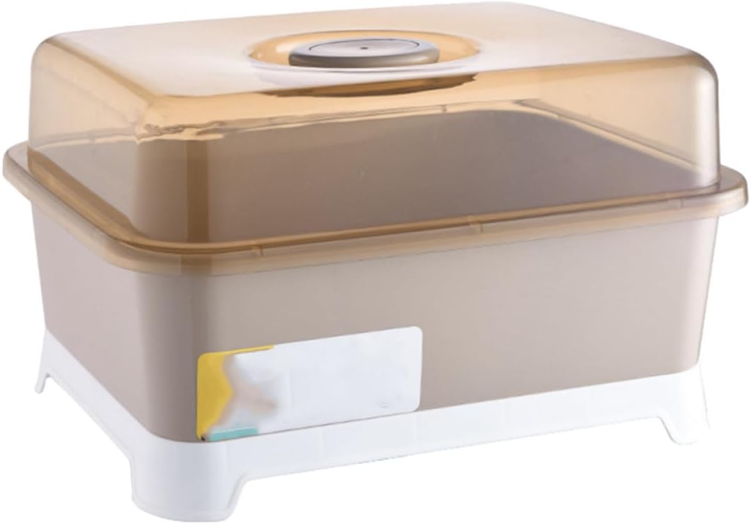 FRCOLOR Kitchen Tableware Storage Box with Cover and Water Draining Feature, Sturdy Pp Material Dish Rack for Household Kitchen Bowl and Fork Organization
