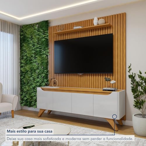 Conjunto Rack Grécia 180cm com Painel Ripado para Tv de até 75 Polegadas Paris Off White/Naturalle