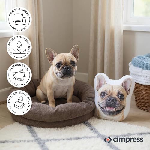 Cimpress Personalisiertes Fotokissen, Kissen in Hundegesichts-Form selbst gestalten, 38 × 40 cm, kleines Kissen mit eigenem Foto Bedruckt, lustige Geschenkidee zum Valentinstag oder Geburtstag
