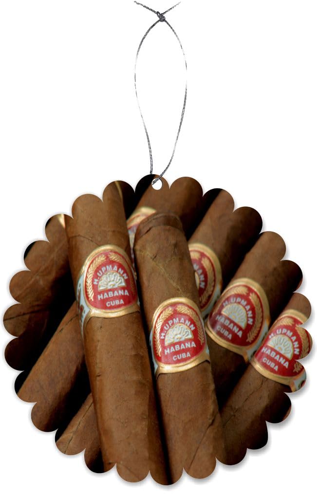 Sam Sandor - Cuban Cigars Havana Cigar - Round Scallop Ornament -Rearview Mirror Hanging Accessory, Car Accessories - Christmas Ornament