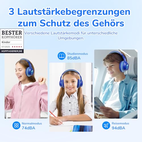 EarFun Bluetooth Kopfhörer Kinder, 5 LED Beleuchtungsmodi, und AUX Kabel – Ansicht 2