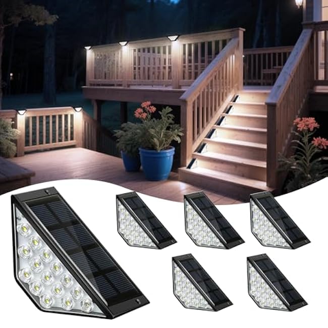 Solar Step Lights for Outside, Solar Stair Lights Outdoor Waterproof, Deck Step Lights for Fence, Patio, Yard, Porch, Front Door, Sidewalk, Garden, Patio Decor (Cool White, 6 Pack)