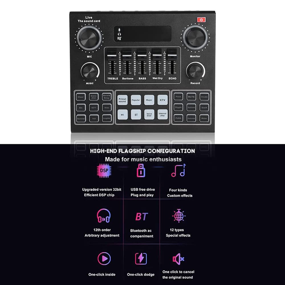 Scheda Mixer Audio Bluetooth Mini, Scheda Audio Live con Vari Effetti sonori, Scheda Audio Cambia Voce in Streaming Live per la Registrazione di Musica, Trasmissione di canti