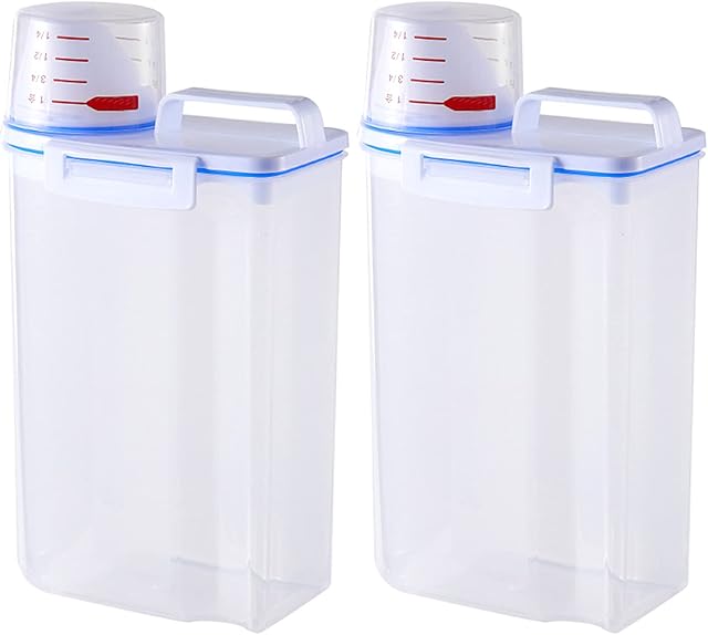 Jodsen 2x2.7L Rice Dispenser Food Storage Container,29x16cm Airtight Rice Cereal Container Pet Food Storage with 180ml Measuring Cup,Portable Easy Grip Handle for Kitchen Dry Food
