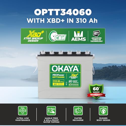 Image of OKAYA PRO Power OPTT34060 310Ah Advanced Tall Tubular Inverter Battery for Home, Office & Shops | Robust & Compact Design | Extra Backup Plus (XBD+Technology) | 60 Months Total Warranty