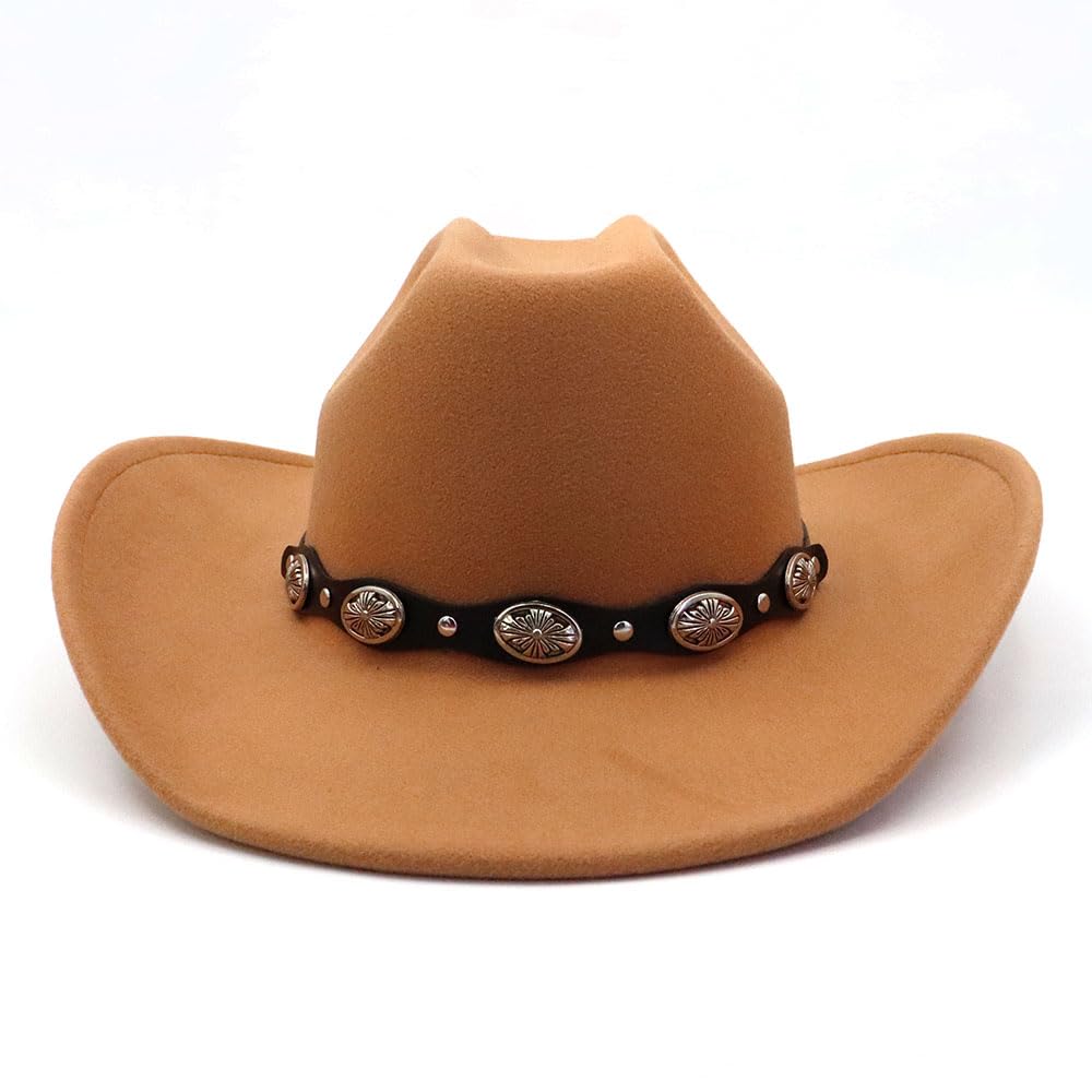 Cappello da cowboy occidentale per uomo e donna a tesa larga in feltro cappello da cowboy con fibbia cintura classico Fedora cappello