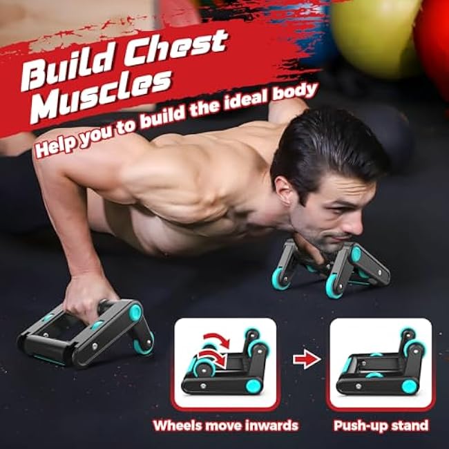 Ab Roller Wheel, 2-In-1 Exercise Roller Wheels, Push-Up Bar, Abdominal Exercise Machine, Ab Workout Equipment for Core Strength Training, Abs Exercise Roller with Knee Pad for Women Men Home Gym