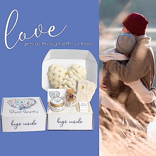 Sympathy Gift Baskets - Condolences Gift Basket for Loss of Loved One/Mom/Dad/Husband - Bereavement Grief Gifts - Sorry for Your Loss Grieving Care Package Gift Box for Women Men Friend (Ivory Pillow)