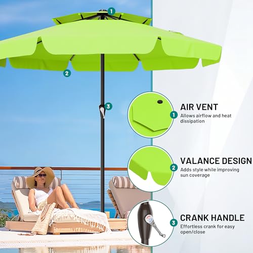 Image of AreShark 12ft 2-Tier Patio Umbrella with Valance - Outdoor Umbrella Waterproof UV Protection, Market Table Umbrella w / 8 Sturdy Ribs&Crank for Pool, Backyard, Garden(Apple Green)
