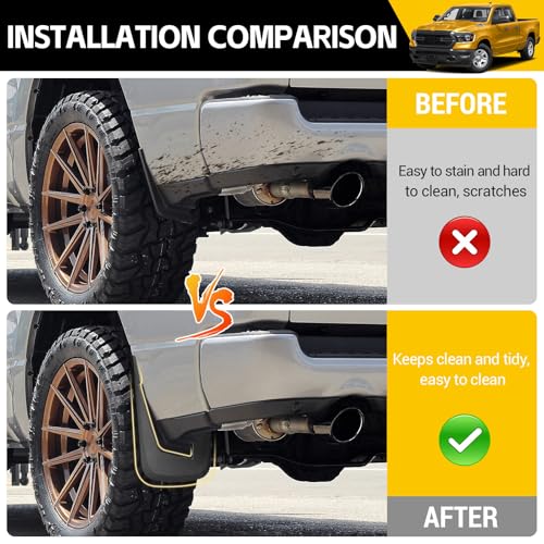 Image of Mud Flaps for 2019-2024 Dodge Ram 1500 (New Body Style) Without OEM Fender Flares, No Dril Splash Guards Front & Rear Truck Mud Guards Set Accessories(4pcs)