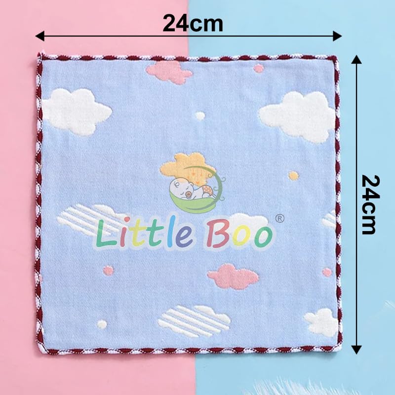Image of Little Boo Muslin 6 Layer Cotton Face Towels for Newborn Baby Extra Soft Hankies Reusable Napkins for Infants Toddlers /Kids (Pack of 5). Multicolor