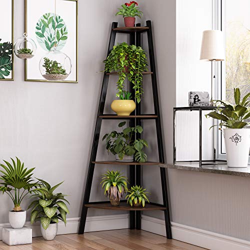 image for Homfa Industrial Corner Ladder Shelf, 5 Tier Bookcase A-Shaped Utility