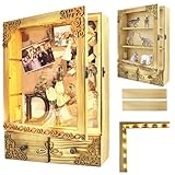 KWYADLUO Large Shadow Box with Light, Deep Shadow Box with Shelves and Drawer, Shadow Box Frame with Slot Acrylic Top Loading Shadow Box Wood Memory Box for Picture Flowers Wedding Memorial