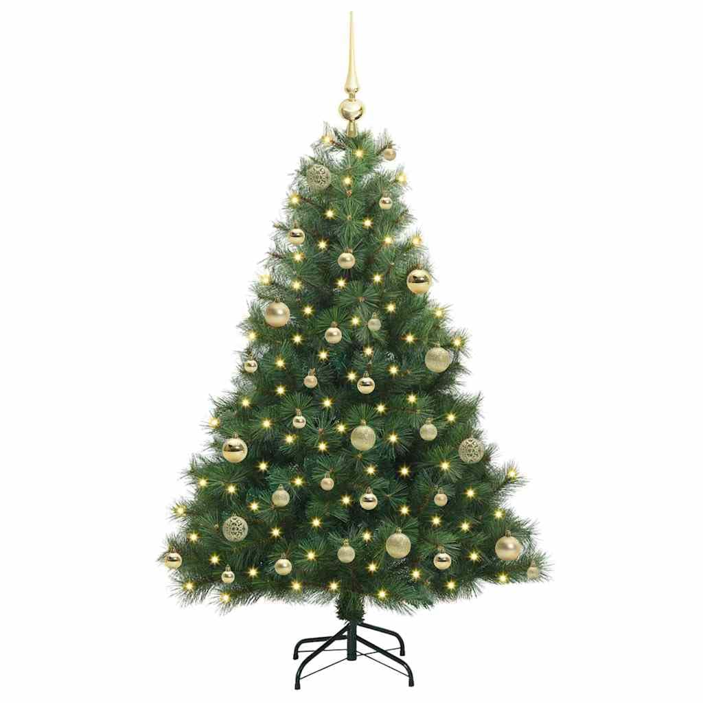Albero di Natale artificiale con 150 LED Verde 120 cm PE PVC supporto pieghevole decorazione natalizia per casa giardino interno esterno con luci a corda bianco caldo