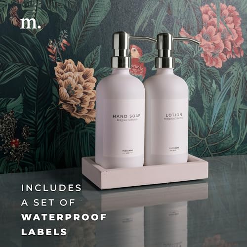 Image of MaisoNovo Soap and Lotion Dispenser Set | White Soap Dispenser Silver Pumps