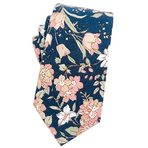 Image of Mantieqingway Men's Cotton Floral Neck Tie 2.56'' Printed Skinny Tie