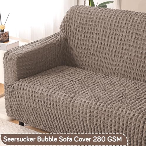 Image of HOKIPO 'Aria Nova' 280 GSM Elastic 2 Seater Bubble Sofa Cover Stretchable Slipcover, Mocha Brown (AR-6209-BR)