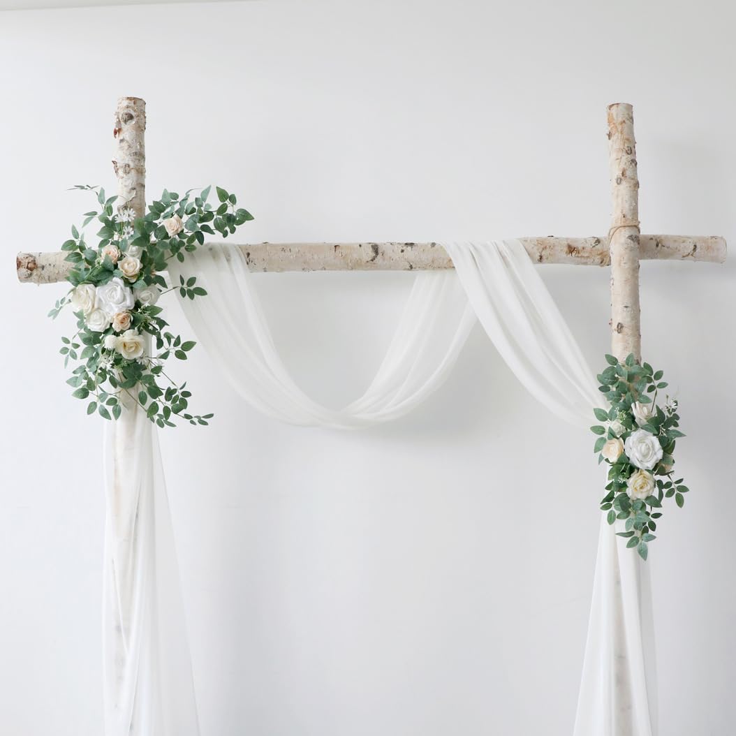 Hochzeit Swag Bogen Blumen (Packung mit 2), künstliche Rosen Swag Blumen Blumenarrangement Swag für Hochzeit Zeremonie Empfang Backdrop Stuhl Dekoration (Champagner Weiß)