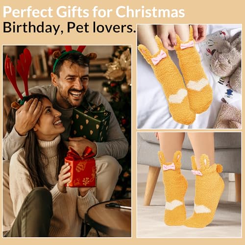 Image of Violet Mist Women Funny Fuzzy Bunny Socks Cute Rabbit Fluffy Non-slip Grip Socks Warm Slipper Sock Easter Gifts Girls