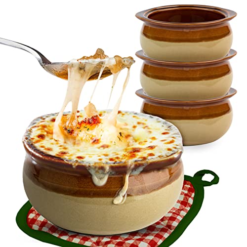 Comparison: Best French Onion Soup Crocks 4 Stock Your Home 12 oz French Onion Soup Crock (4 Pack) -Two-Toned Brown & Ivory Porcelain Soup Bowls -Oven Safe Soup Bowls -Microwave and Dishwasher Safe Soup Crocks