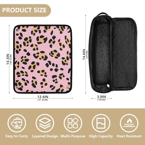 Bolsa de viaje para herramientas de cabello con alfombrilla térmica, estuche portátil para planchas, rizadores y secadores de pelo, organizador de accesorios para cabello con estampado de leopardo miniatura 4