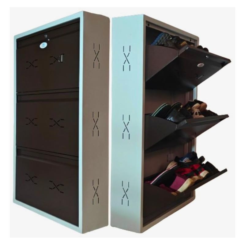 Image of I Double Decker Metal Shoe Rack I Single Lock I Wall Mounted I 3 Shelve (Brown Colour) I Coad LC 2DDL-03 BR I Height 43 Inches, Width 26 Inches, Depth 7.5 InchesI 3 Years Warranty.