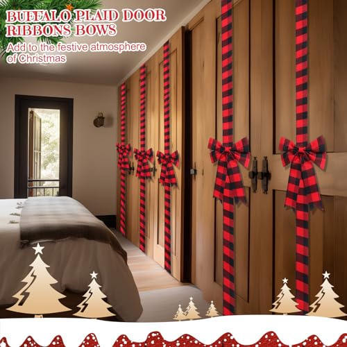 Yinkin 16 Pcs Christmas Cabinet Ribbon Bows 10 x 87 Inch Buffalo Plaid Door Ribbons and Bows Decoration Modern Christmas Decor for Xmas Holiday Kitchen Wall Home Furniture (Red, Black) by Yinkin - Image 4