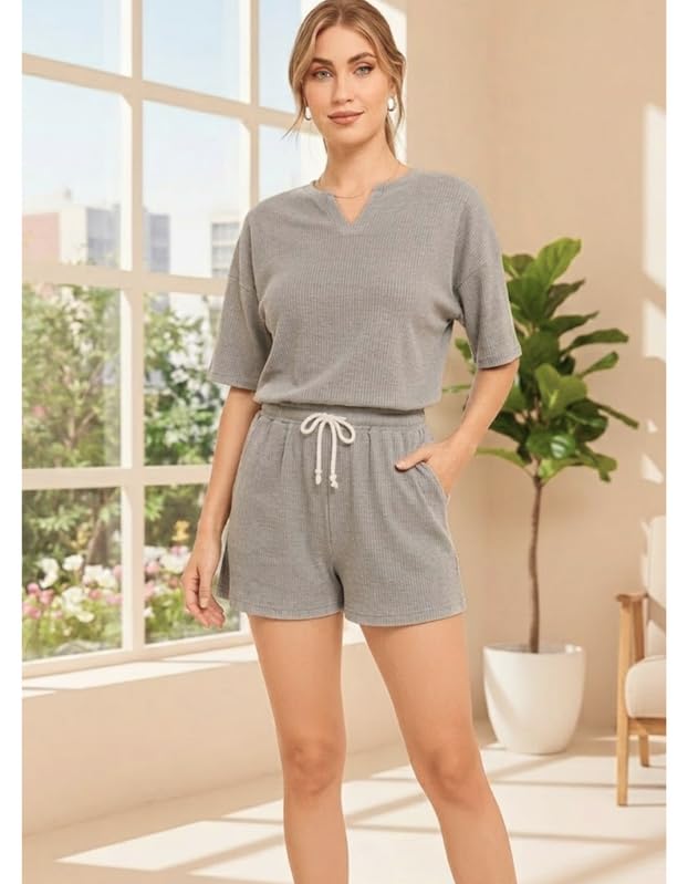 Image of KSHS Women Cotton Night Suit Top & Shorts Set | Loose Fit Printed Nightwear Co Ord Set Stylish Western | Soft Breathable Sleepwear Shorts with Pocket for Women