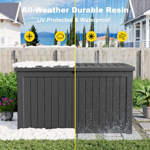 Image of 280 Gallon Waterproof Outdoor Storage Box, UV Resistant Resin Deck Box with Hydraulic Rod for Reinforced Stability, Perfect for Patio, Garden, and Pool（Black，280 Gallon）