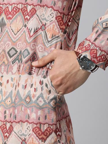 Image of Majestic Man Men's Cotton Blend Regular Fit Casual Ethnic Motifs Abstract Printed Kurta