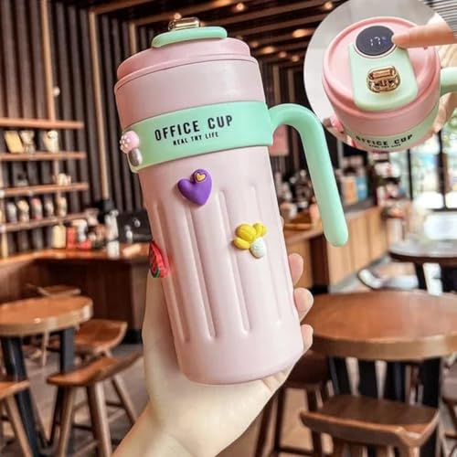 Image of NYRWANA Smart Coffee Travel Mug 650ml | 304 Stainless Steel Vacuum Insulated Cup | LED Touch Screen Temperature Display | Leak-Proof Flask for Hot & Cold Drinks, Office, Travel & Outdoor (Pink Green)