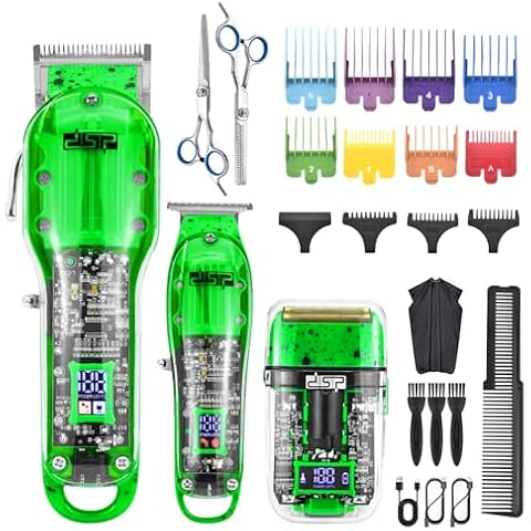 DSP® Hair Clipper, Trimmer, Beard Shaver Kit for Men Professional Barber Set for Hair and Beard Cutting Zero Gap Beard Trimmer, Rechargeable Bald Fade Clippers with LED Display (Green) Cover