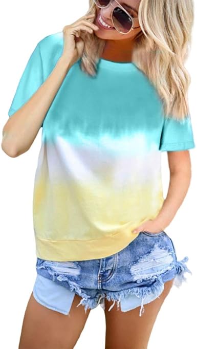 T-shirt Donna Manica Corta Estiva Con Scritta "Good Vibes" Arcobaleno, Misto Cotone, Taglie S-XXL, Colore Verde