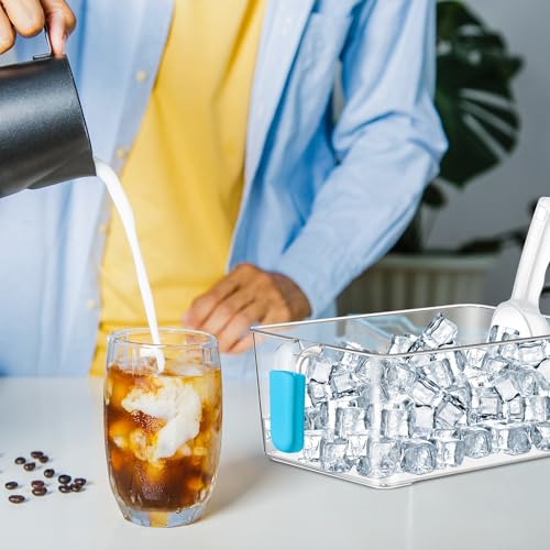 Image of Havawish Ice Storage Bin and Flexible Scoop Set Plastic Freezer Bin with Pull out Handle Storage Bucket Clear for Container with Scoop(Light Blue,10.83 x 7 x 4.33 in,Classic)