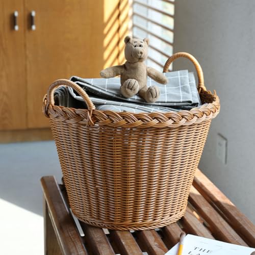 Panier à linge portable imitation rotin pour optimiser le rangement de la maison