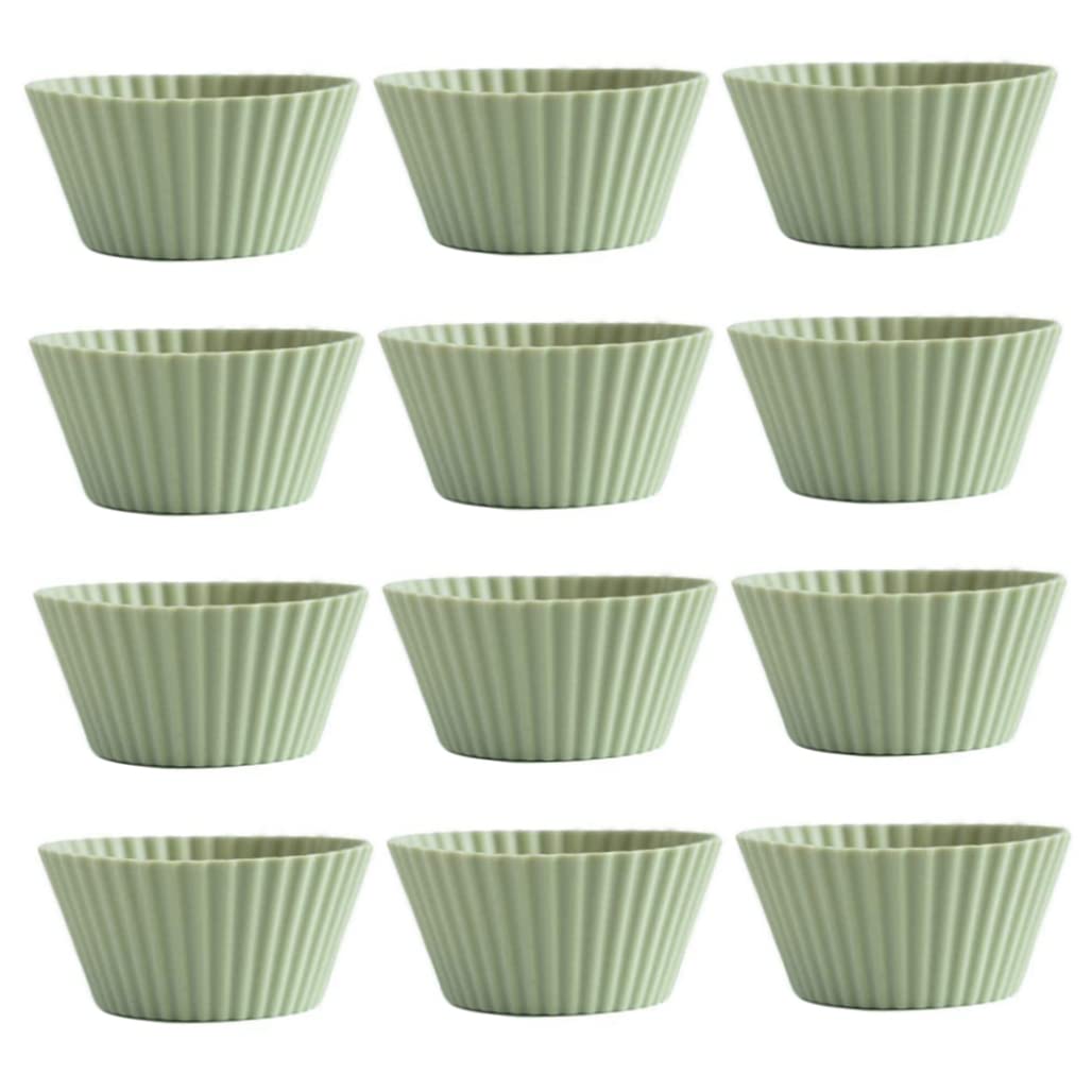 Silicone Baking Cups Cupcake Liners, Pack of 12 Reusable Non-Stick Muffin Liners for Baking Cupcake Holder Mold (Green) &1