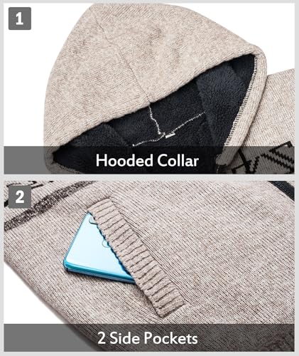 Image of LLdress Mens Knit Cardigan Sweaters Sherpa Lined Full Zip Hoodie With Pockets