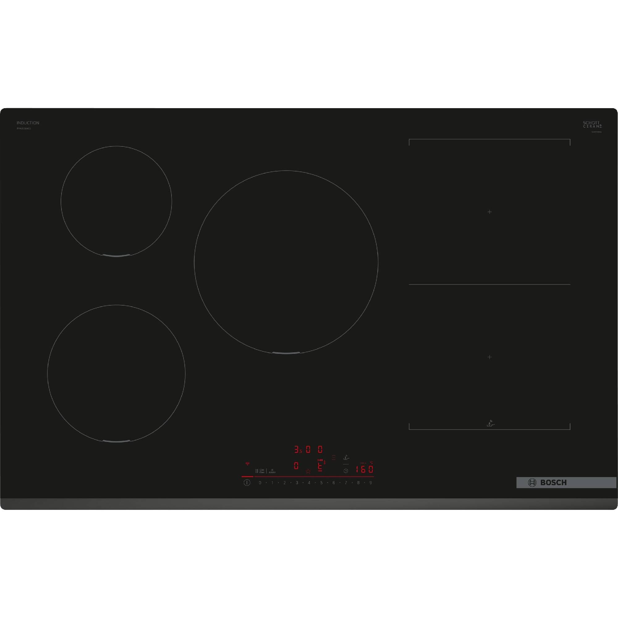 Bosch Série 6 Plaque induction 80 cm 5 feux Noir Sans cadre