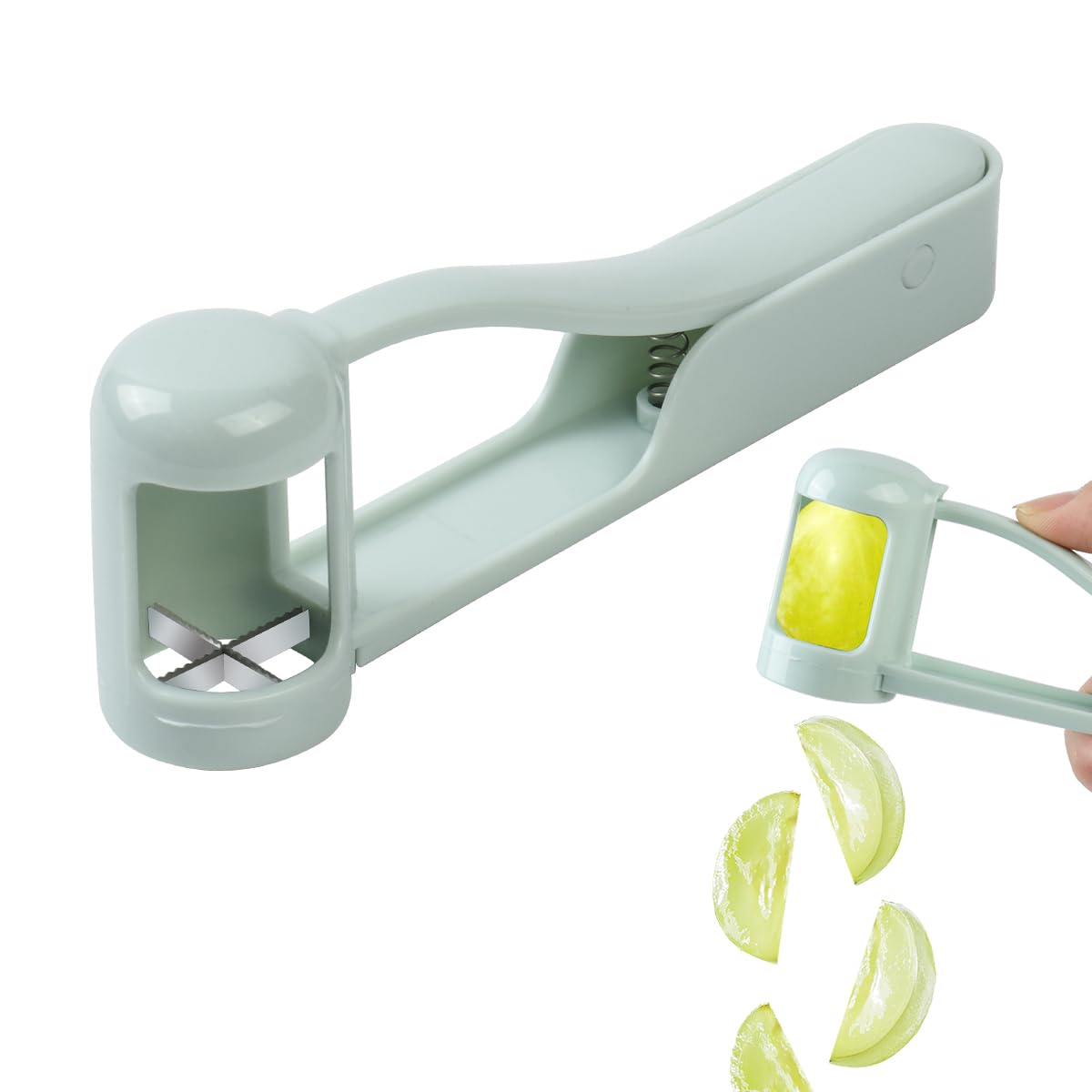Grape Cutter for Toddlers, Grape Slicer for Baby, Grape Tomato Cherry Strawberry Cutter Tools Into 4 Pieces for Vegetable Fruit Salad, Stainless Steel Quarter Grape Slicer Kitchen Gadget (Blue)
