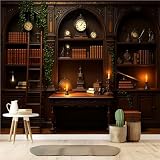 Wallpaper Peel and Stick 69'' x 96'' Self-Adhesive Wall Mural Vintage Library Bookworm Wooden Bookshelves Candlelight Removable Wall Sticker Renter Friendly Decal for Kids Bedroom