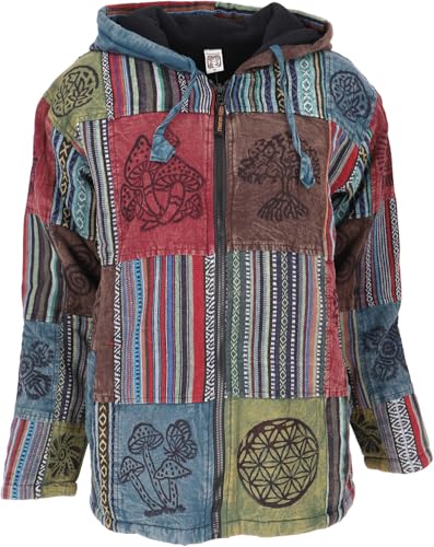 GURU SHOP Goa Veste patchwork pour homme, Bleu/multicolore, L