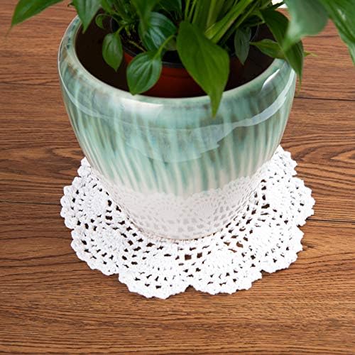 EiYYA Handmade Cotton Crochet Doilies Lace Table Placemats Coasters, 8inch/20cm 4-Piece (White)