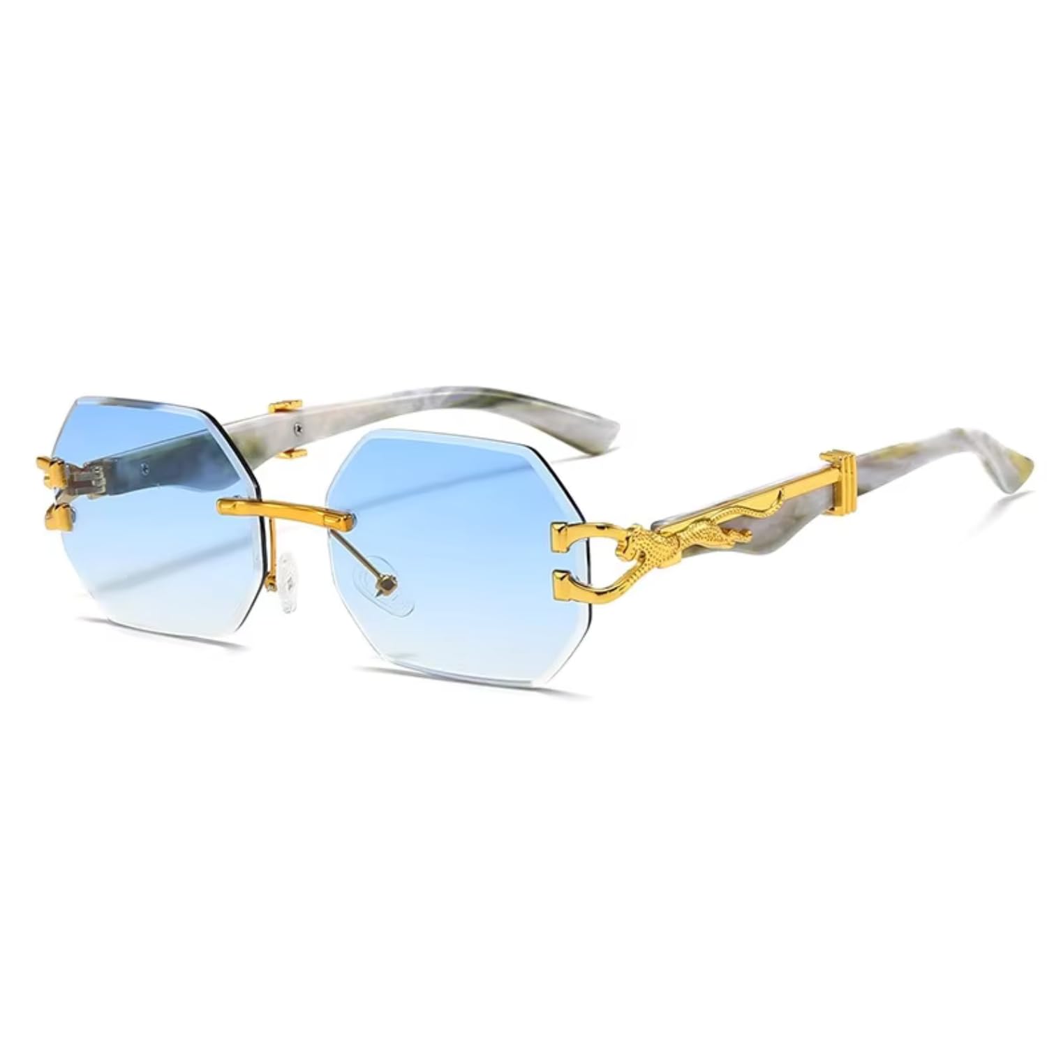 designer hexagon rimless uv protection sunglasses for men women stylish - spotted on yoyo honey singh - anti glare retro rectangle gradient leopard shades party goggles
