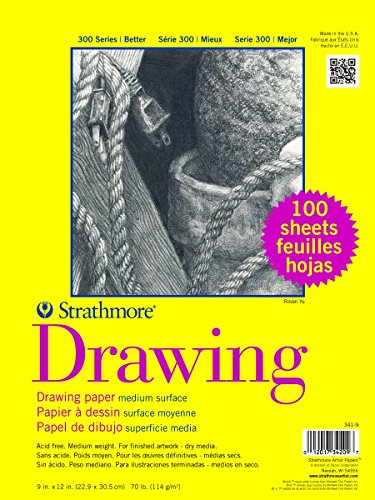 Strathmore 300 Series Drawing Paper Sheets, 9X12 Inches, 100 Sheets (70Lb/114G) - Artist Paper For Adults And Students - Charcoal, Colored Pencil, Ink, Pastel, Marker #TOP1