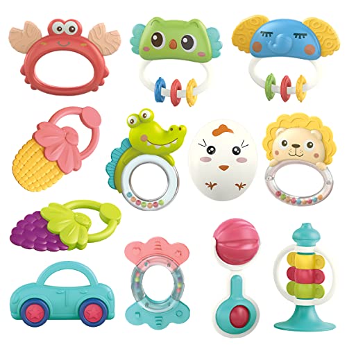 Qizebaby Baby Toys 6 To 12 Months, 12Pcs Rattle Baby Teething Toys, Shaker Grab And Spin Rattles Toy, Music Learning Toys For 0 1 2 3 4 5 6 7 8 9 10 11 12 Month Newborn Baby Infant Toddlers Boys Girls #TOP7