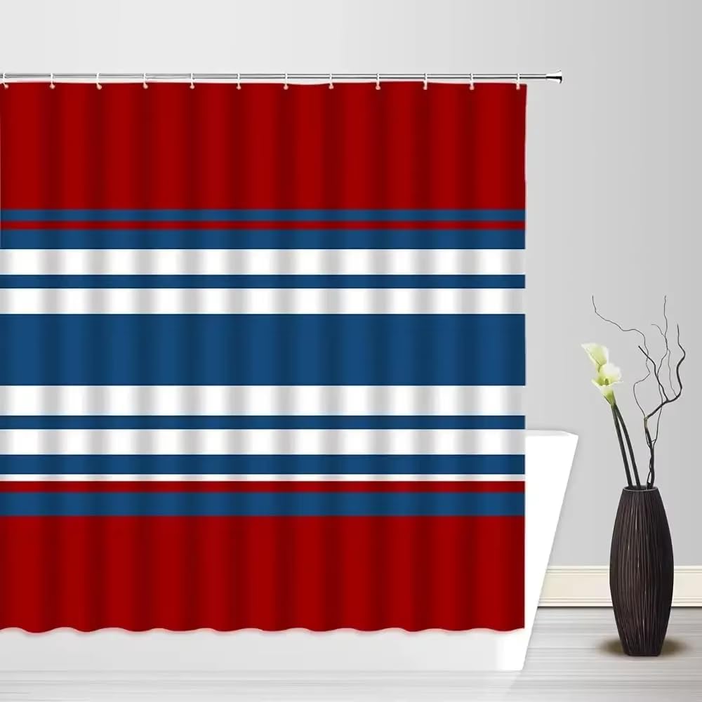 KELAIMI Simple Striped Shower Curtain - Modern Geometric Horizontal Stripe Bathroom Curtain with Hooks - Farmhouse Aesthetic Waterproof Bath Curtain Color 2 180X200Cm